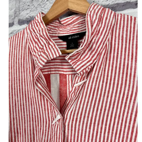 Ali Miles Womens S Coastal Vacation Preppy Nautical Wire Collar Tunic Top Linen - Picture 5 of 13